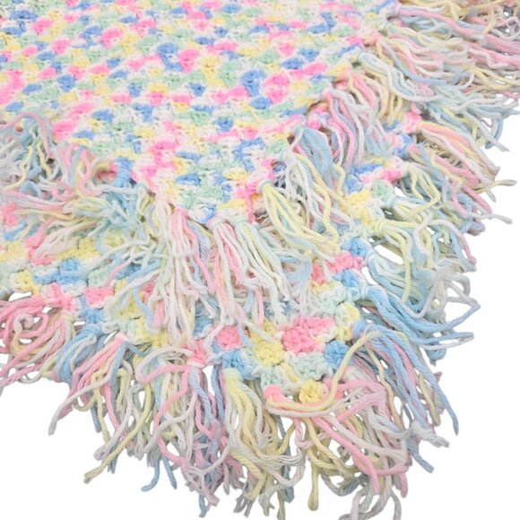 Handmade Crochet Baby Blanket Pastel Afghan 44”x 36” Blue Pink Yellow Nursery - Picture 2 of 8